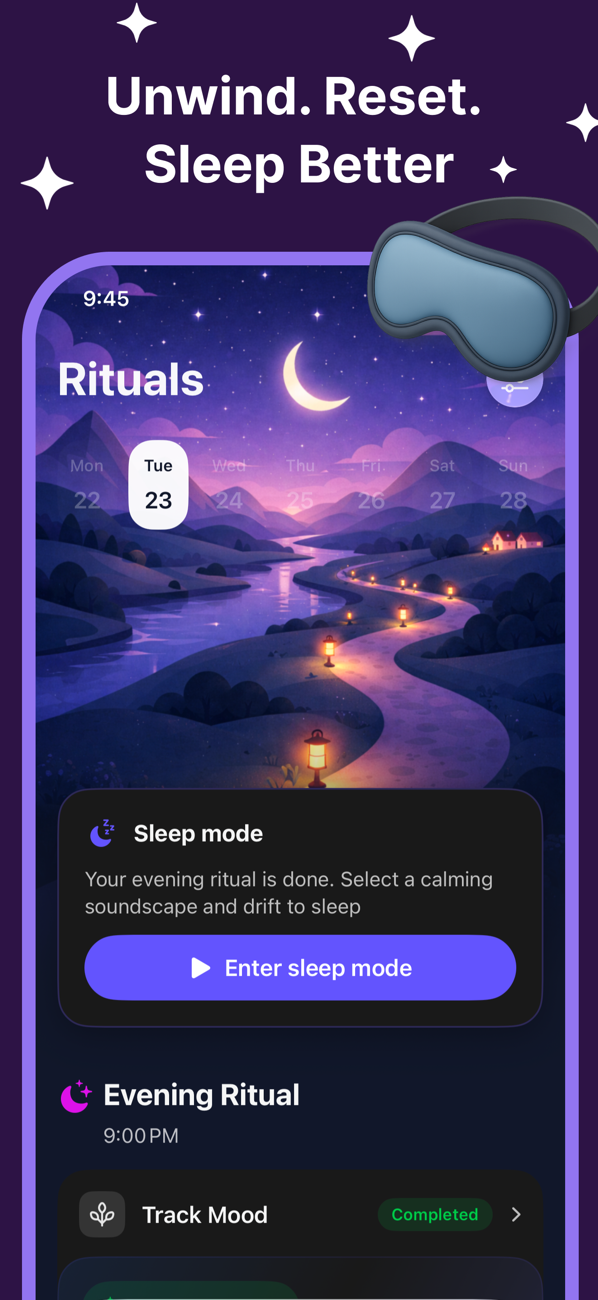 Rizen evening ritual and Sleep Mode with calming soundscapes